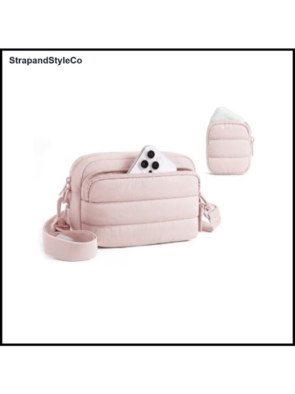 Quilted Nylon Crossbody Hobo Bag with Detachable Earbud Pouch Water-Resistant
